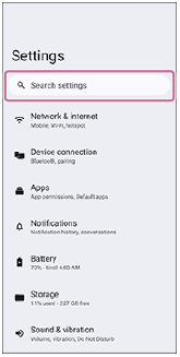 Image indiquant le champ de recherche dans le menu des réglages.