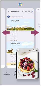 Image showing where to swipe to select the app that you want to display in the full-screen when using the pop-up window mode