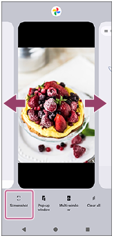 Image showing where to swipe to select the app of which you want to take a screenshot and the position of the Screenshot button