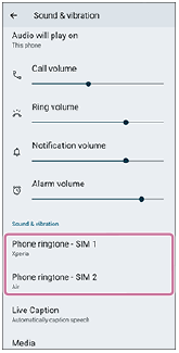 Image showing the position of the menu to set the ringtone in the Sound & vibration settings.