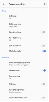 Snímek nastavení fotoaparátu