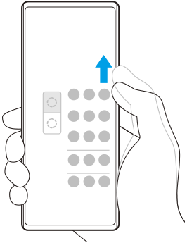 Diagram of sliding your finger up the longer side of the device.