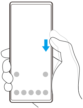 Kaavio sormen liu’uttamisesta alas laitteen pitkää sivua.