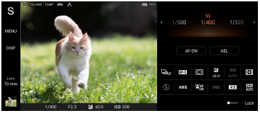 Image of the Photo Pro standby screen in the Shutter speed priority mode