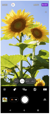 Obrázek pohotovostní obrazovky Photo Pro v režimu BASIC (Základní) v orientaci na výšku