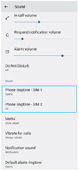 Image showing the position of the menu to set the ringtone in the Sound settings.