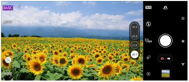 Imagen de la pantalla de espera de Photo Pro en el modo BASIC (Básico) en la orientación horizontal