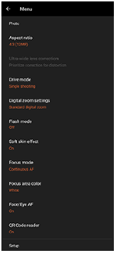 Obraz menu ustawień aplikacji Photo Pro