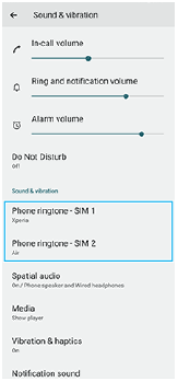 Image showing the position of the menu to set the ringtone in the Sound & vibration settings.