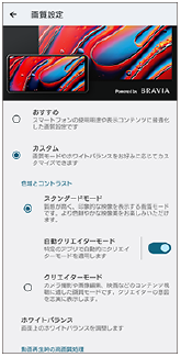 画質設定の項目を示した画面。