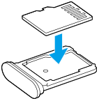 Diagram of placing a microSD card in the tray.