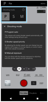 Image of selecting a shooting mode in the [Pro video] mode of the Camera app