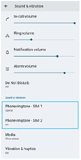 Image showing the position of the menu to set the ringtone in the Sound & vibration settings.