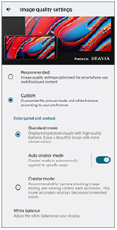 Image showing the items in the Image quality settings
