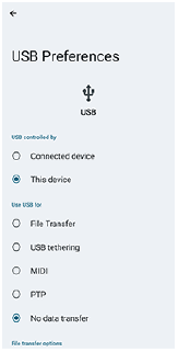 Kép: A készülék USB-kábellel számítógéphez csatlakoztatásakor megjelenő képernyő