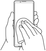 Image of wiping away moisture from the device with a micro-fiber cloth