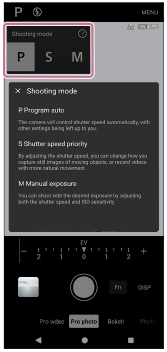 Image of selecting a shooting mode in the [Pro photo] mode of the Camera app