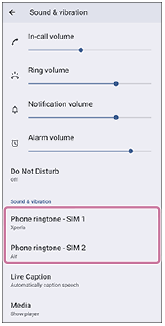 Image showing the position of the menu to set the ringtone in the Sound & vibration settings.