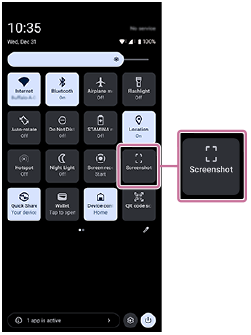 Image showing the screenshot tile in the Quick settings panel.