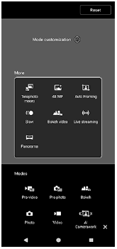 Imagen de la pantalla de personalización de modos