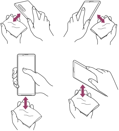 Image de l'essuyage de l'humidité à l'avant, à l'arrière, en bas et sur les côtés gauche et droit de l'appareil