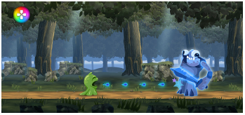 ภาพของหน้าจอเกมที่มีไอคอนลอยปรากฏอยู่