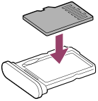 microSDカードをトレイにはめ込む図。