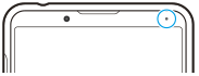 Diagrama de la posición del LED de notificación en la esquina superior derecha de la vista frontal.