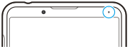 Diagrama da posição do LED de notificação na área superior direita na vista frontal.