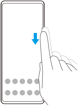 Схема перемещения пальца вниз по длинному краю экрана.