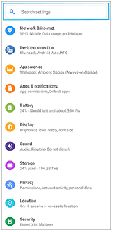 Εικόνα που δείχνει το πεδίο αναζήτησης στο μενού ρυθμίσεων.