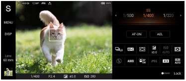 Image of the Photo Pro standby screen in the Shutter speed priority mode