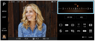 Imagen que muestra dónde está ubicado el dial en la pantalla de espera de Photo Pro en el modo de programa automático.