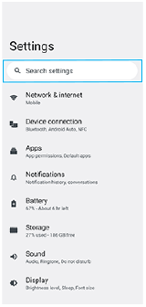 Kuva, joka näyttää Asetukset-valikon hakukentän.