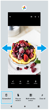 Image indiquant où effectuer le balayage pour sélectionner l’application dont vous souhaitez effectuer une capture d’écran et la position du bouton Capture d’écran