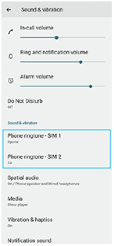 Imagen que muestra la posición del menú para establecer el tono de llamada en los ajustes de Sonido y vibración.