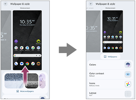 Image showing how to access settings other than the wallpaper by swiping up from the bottom of the screen on the Home screen of [Wallpaper & style].