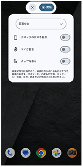 画面録画の設定画面。
