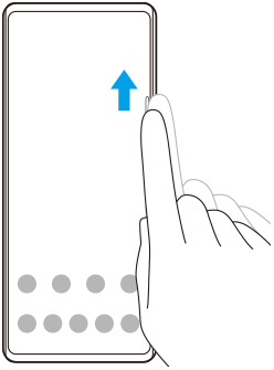 Obrázek posouvání prstu nahoru po delší straně obrazovky.