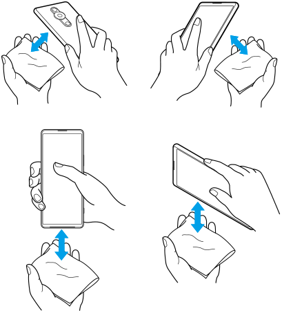 Imagem de limpar a humidade dos lados traseiro, frontal, inferior e esquerdo e direito do dispositivo