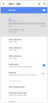 Image of the SIM card setting screen for two SIM cards.