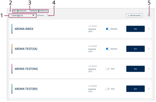 Illustration showing the location of each part of the Administrator Mode Home screen