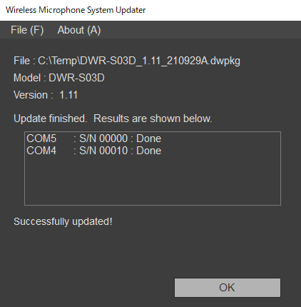 Pantalla de actualización completada