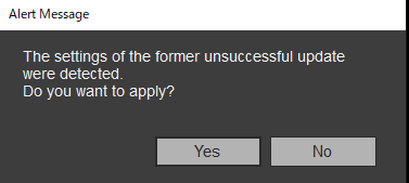 Pantalla de detección de errores de actualizaciones anteriores
