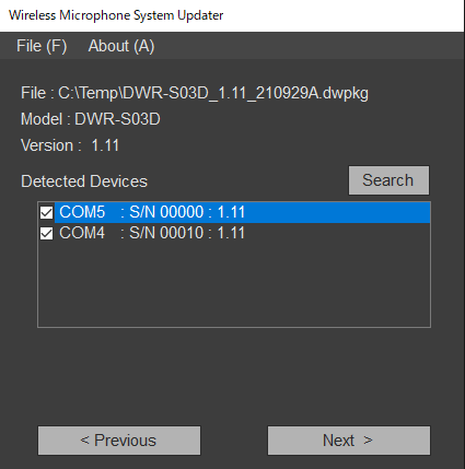 Schermata dei dispositivi connessi tramite USB quando si specifica il dispositivo