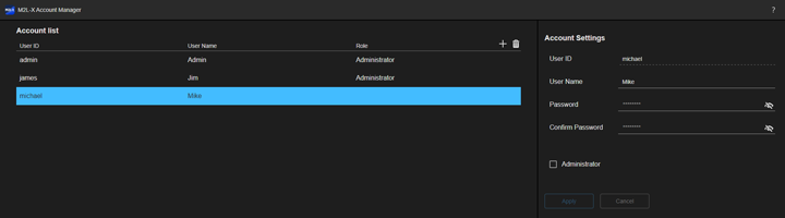 Account Manager screen