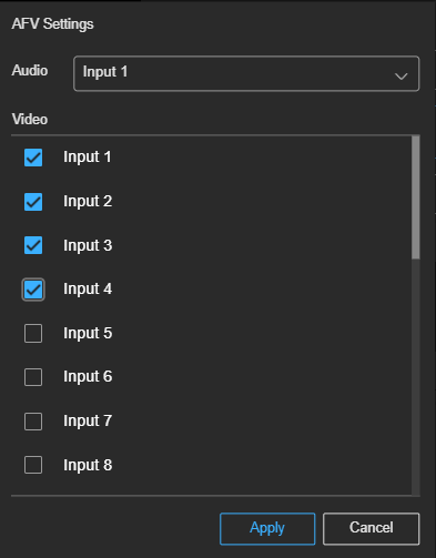 AFV Settings dialog