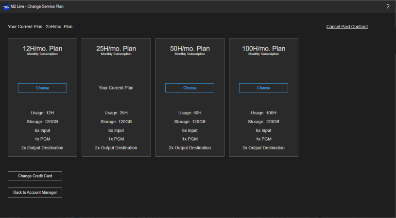 Change Service Plan screen