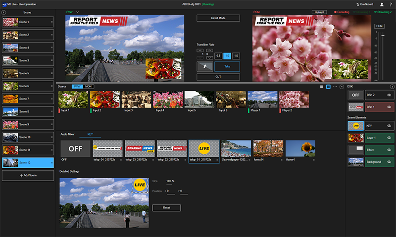 Live Operation screen