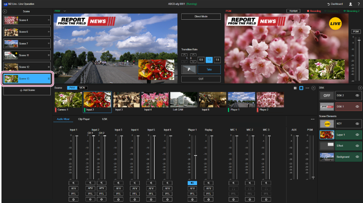 Live Operation screen